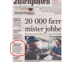 Front page Aftenposten 18.06.09